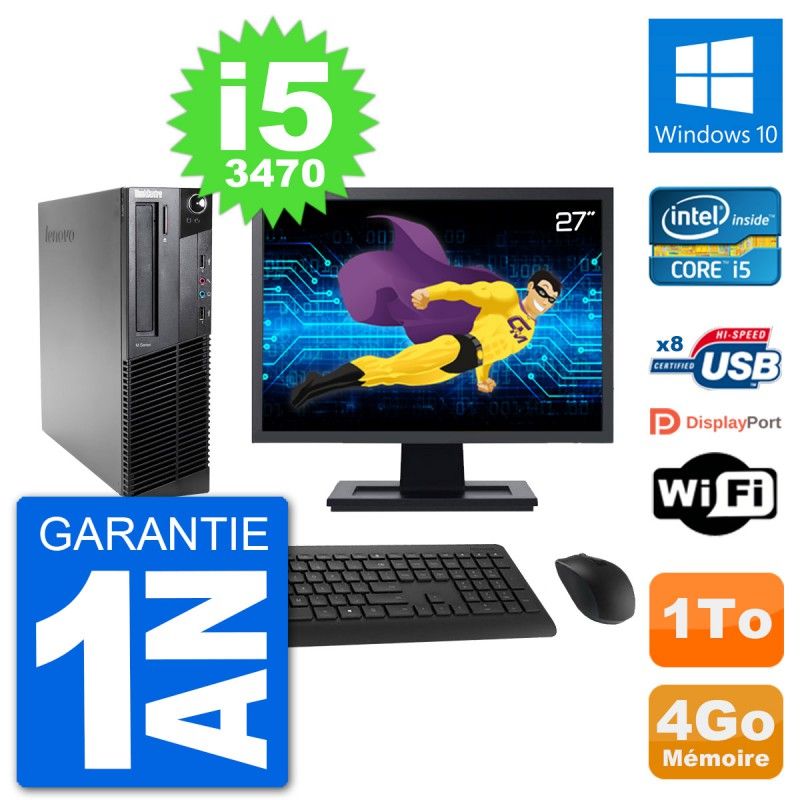 Lenovo M92p SFF Computer - 27" Screen, Intel i5-3470, 4GB RAM, 1TB HDD, Windows 10, WiFi