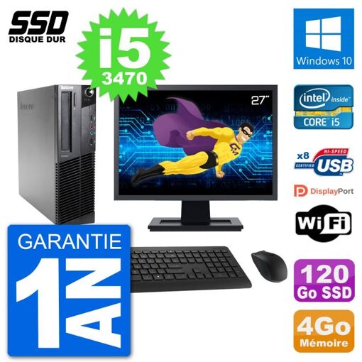 Lenovo M92p SFF Desktop Computer, 27" Screen, Intel i5-3470, 4GB RAM, 120GB SSD, Windows 10, WiFi