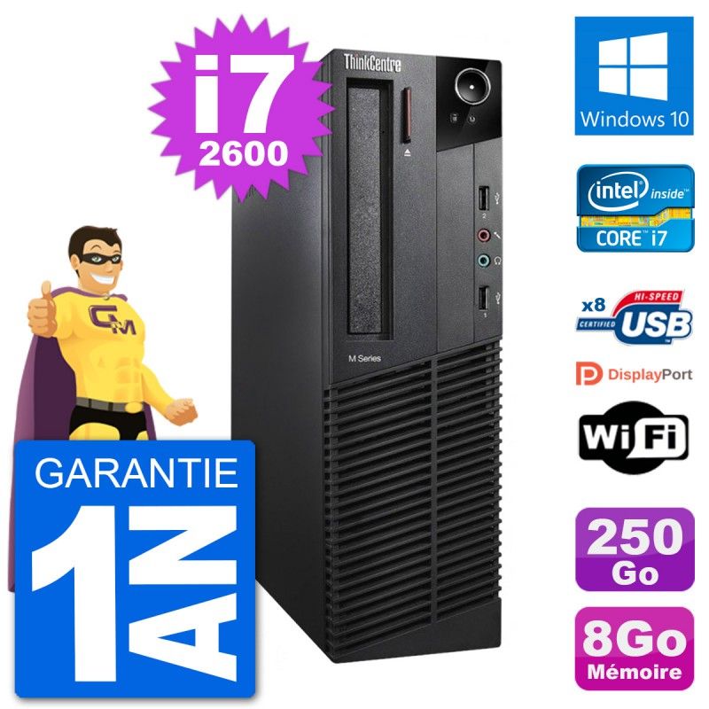 Lenovo M92p SFF Desktop Computer - Intel i7-2600, 8GB RAM, 250GB HDD, Windows 10, WiFi