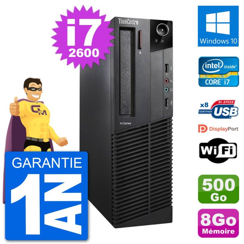 Lenovo M92p SFF Desktop Computer - Intel i7-2600, 8GB RAM, 500GB HDD, Windows 10, WiFi