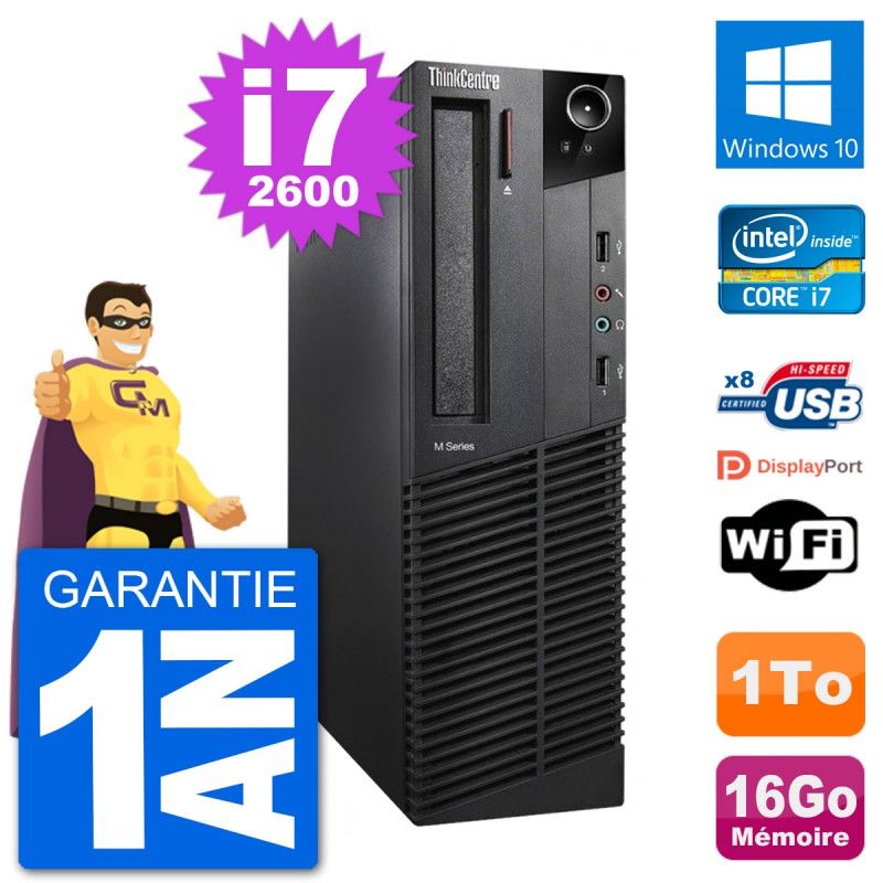 Lenovo M92p SFF Desktop PC - Intel Core i7-2600, 16GB RAM, 1TB HDD, Windows 10, WiFi