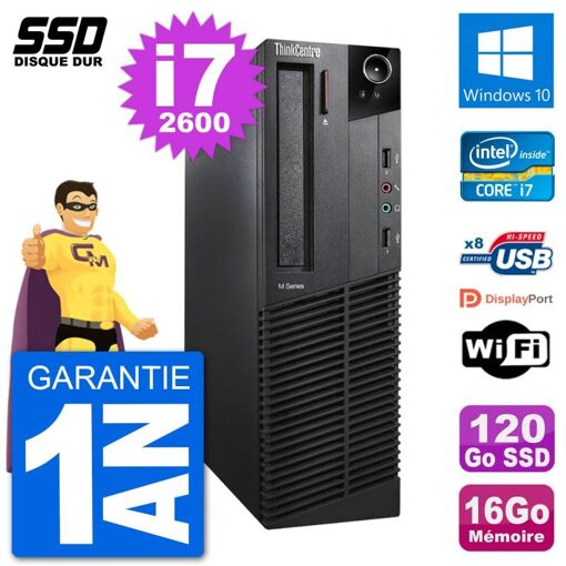 Lenovo ThinkCentre M92p SFF Desktop - Intel i7-2600, 16GB RAM, 120GB SSD, Windows 10, WiFi