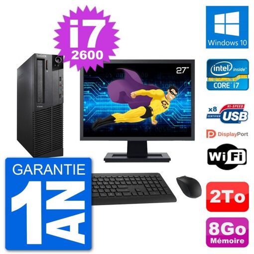 Lenovo M92p SFF Computer - 27" Screen, Intel i7-2600, 8GB RAM, 2TB Hard Drive, Windows 10, WiFi