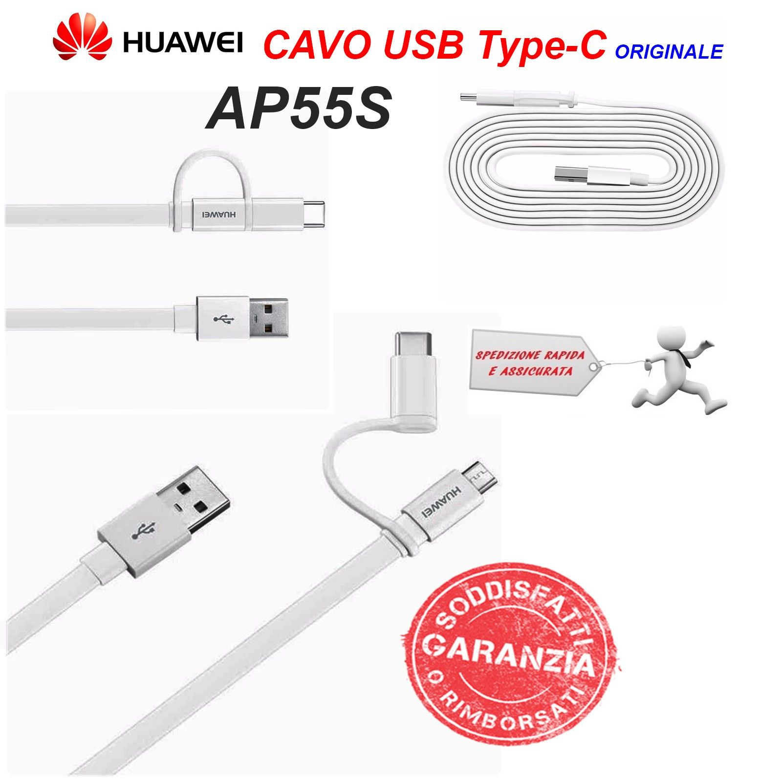 Huawei USB Type-A to Type-C Cable, 1.5m, White (AP55S)
