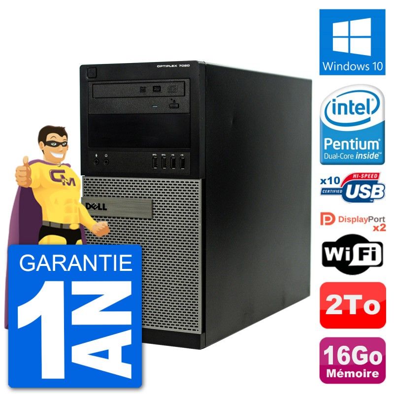 Dell Optiplex 7020 Desktop Computer - Intel Pentium G3220, 16GB RAM, 2TB HDD, Windows 10, WiFi