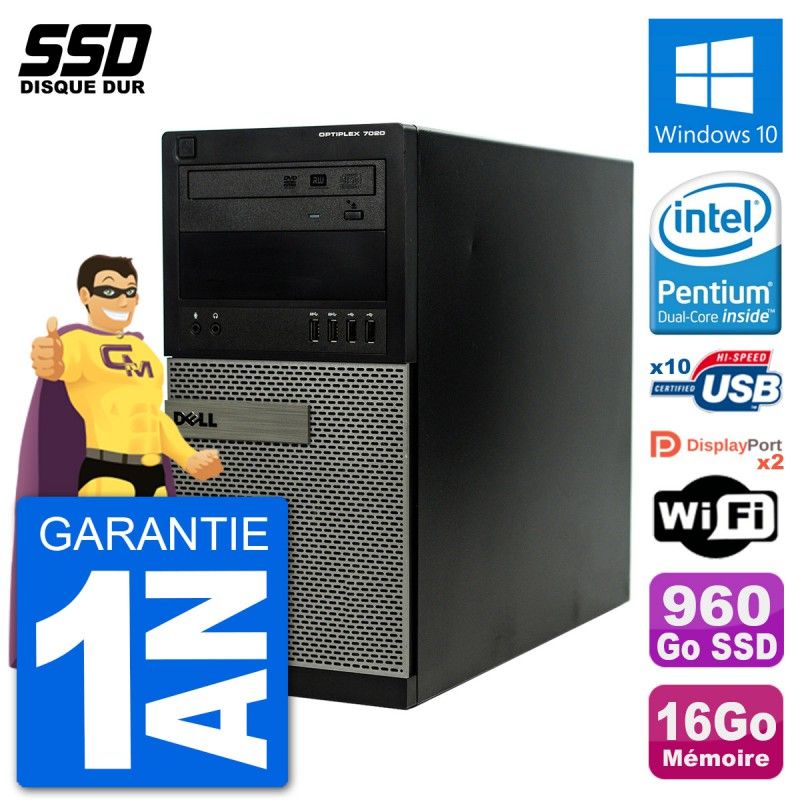 Dell Optiplex 7020 Desktop PC - Intel Pentium G3220, 16GB RAM, 960GB SSD, Windows 10, WiFi
