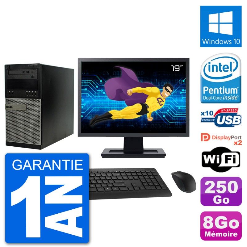 Dell Optiplex 7020 Desktop PC - 19" Screen, Intel Pentium G3220, 8GB RAM, 250GB HDD, Windows 10, WiFi