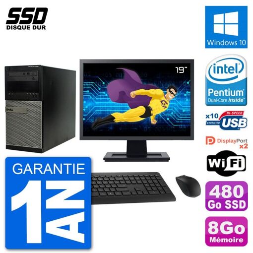 Dell Optiplex 7020 Desktop PC - 19" Screen, Intel G3220, 8GB RAM, 480GB SSD, Windows 10, WiFi