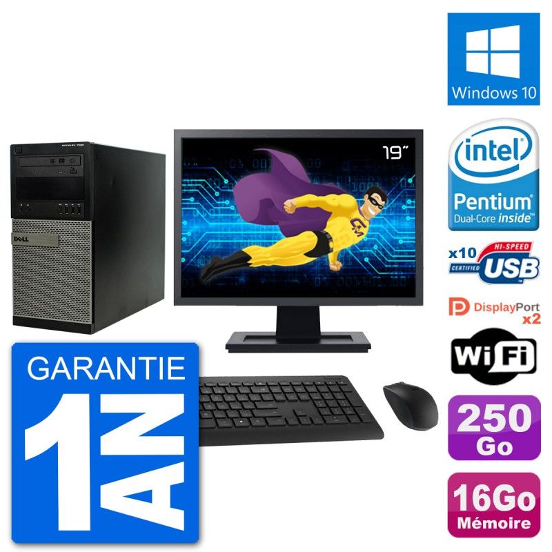 Dell Optiplex 7020 Desktop PC - 19" Screen, Intel Pentium G3220, 16GB RAM, 250GB Hard Drive, Windows 10, WiFi