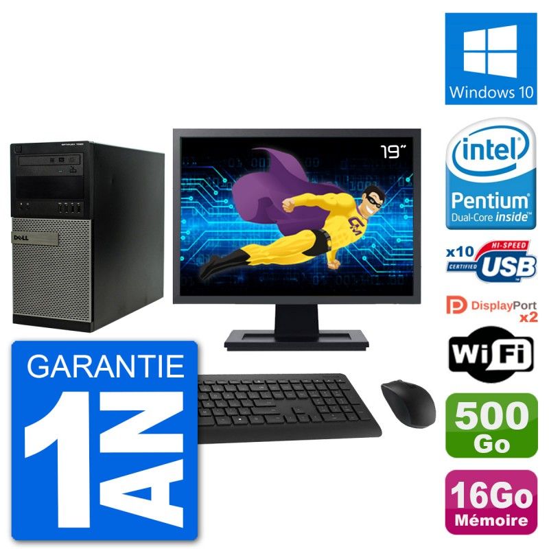Dell Optiplex 7020 Desktop PC - 19" Screen, Intel Pentium G3220, 16GB RAM, 500GB HDD, Windows 10, WiFi
