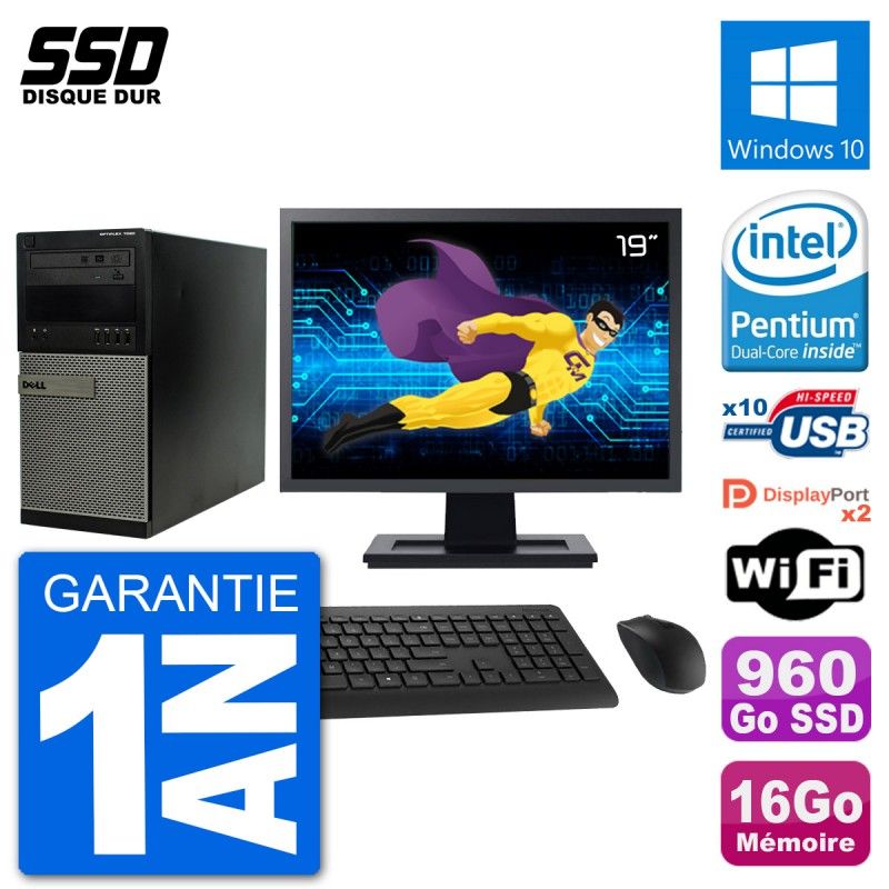 PC de escritorio Dell Optiplex 7020 - Pantalla de 22'', Procesador Intel Pentium G3220, 16GB de RAM, 960GB SSD, Windows 10