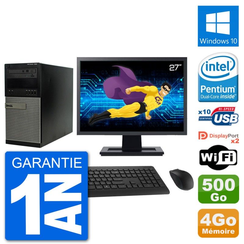 Dell Optiplex 7020 Desktop Computer, 27-inch Display, Intel Pentium G3220, 4GB RAM, 500GB HDD, Windows 10