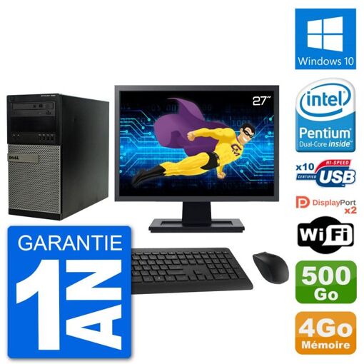 Dell Optiplex 7020 Desktop Computer, 27-inch Display, Intel Pentium G3220, 4GB RAM, 500GB HDD, Windows 10