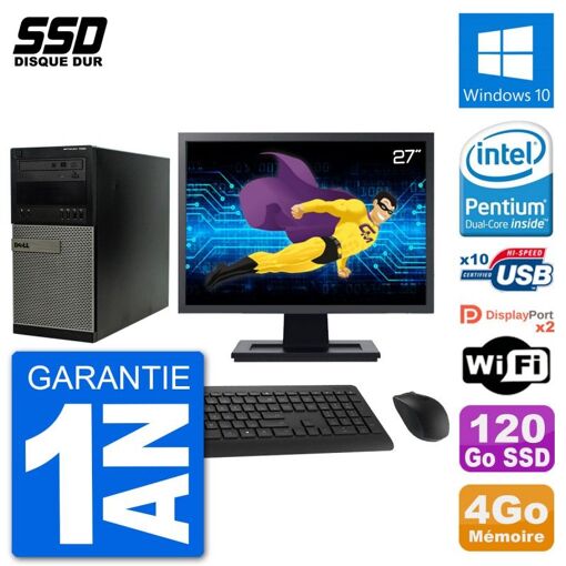 Dell Optiplex 7020 Desktop PC - 27" Screen, Intel Pentium G3220, 4GB RAM, 120GB SSD, Windows 10, WiFi