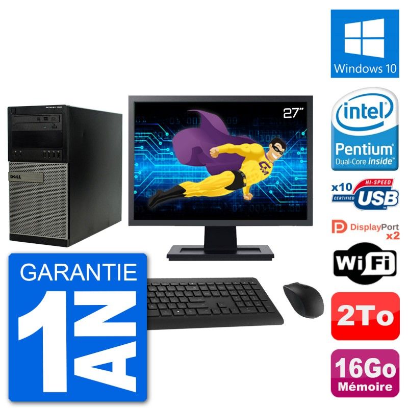 Dell Optiplex 7020 Desktop Computer - 27" Screen, Intel Pentium G3220, 16GB RAM, 2TB HDD, Windows 10