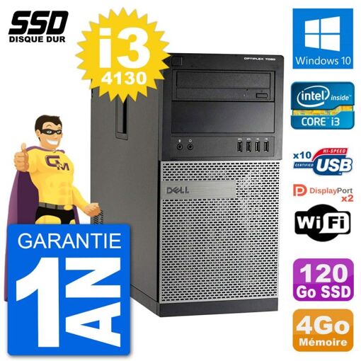 Dell Optiplex 7020 Desktop PC - Intel Core i3-4130, 4GB RAM, 120GB SSD, Windows 10, WiFi