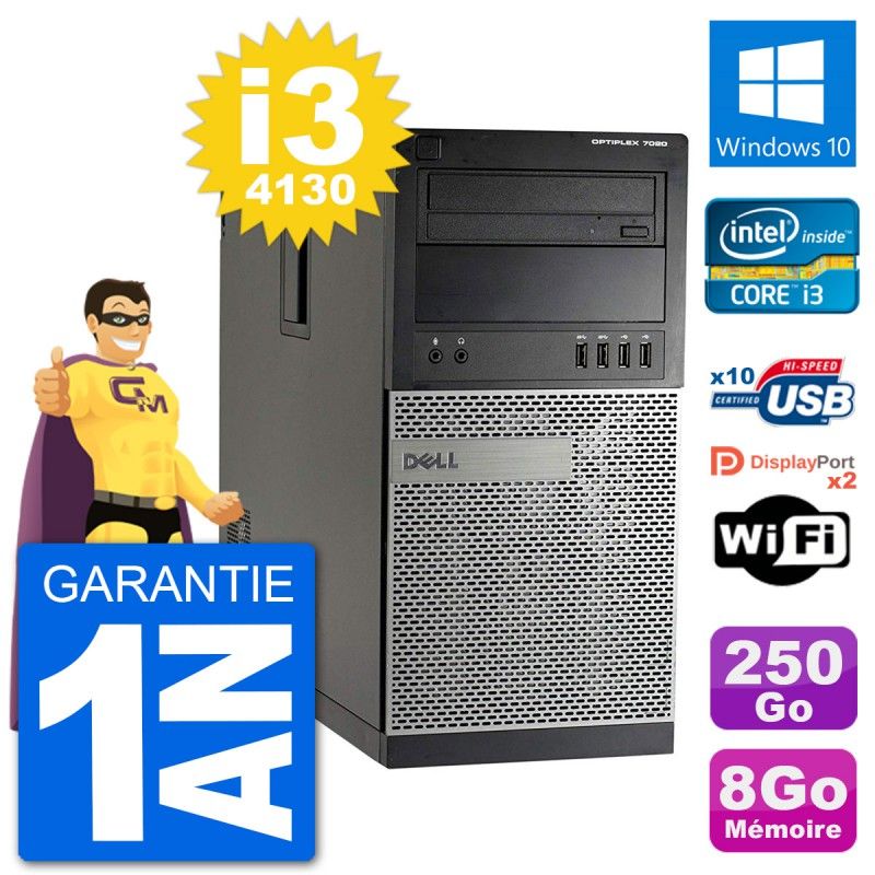 Dell Optiplex 7020 Desktop PC - Intel Core i3-4130, 8GB RAM, 250GB HDD, Windows 10, WiFi