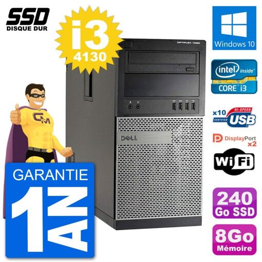 Dell Optiplex 7020 Desktop PC - Intel Core i3-4130, 8GB RAM, 240GB SSD, Windows 10, WiFi