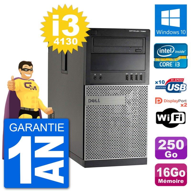 Dell Optiplex 7020 Desktop PC - Intel Core i3-4130, 16GB RAM, 250GB HDD, Windows 10, WiFi