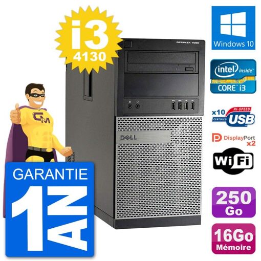 Dell Optiplex 7020 Desktop PC - Intel Core i3-4130, 16GB RAM, 250GB HDD, Windows 10, WiFi