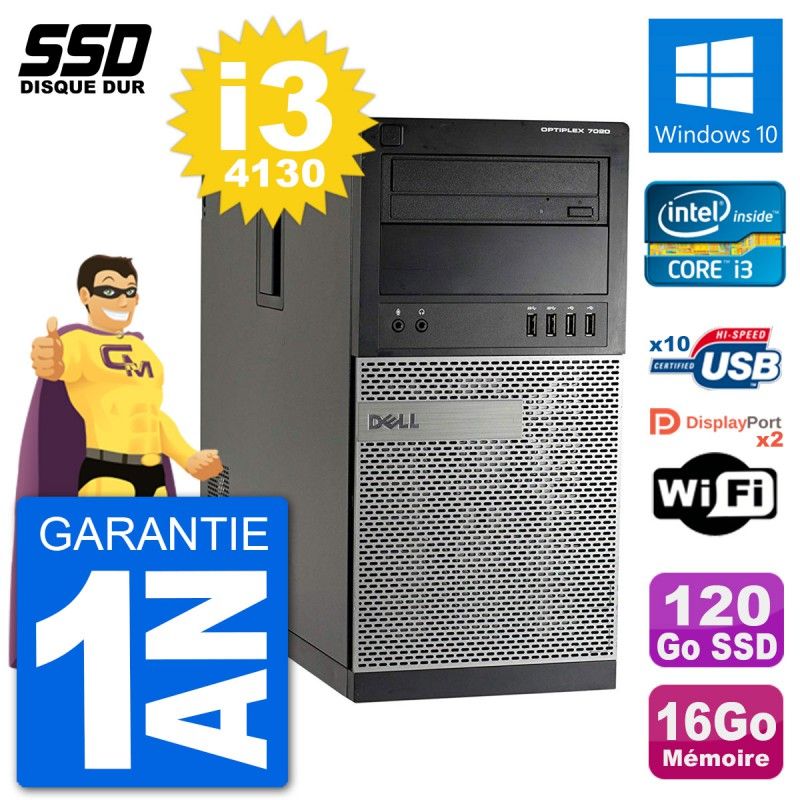 Dell Optiplex 7020 Desktop PC - Intel Core i3-4130, 16GB RAM, 120GB SSD, Windows 10