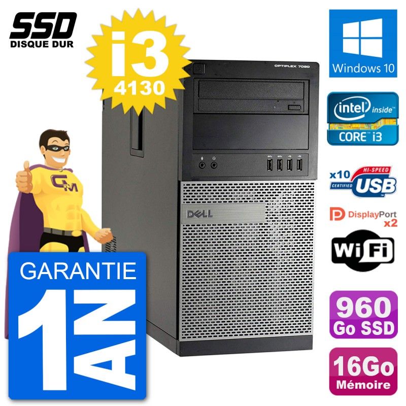 Dell Optiplex 7020 Desktop PC - Intel Core i3-4130, 16GB RAM, 960GB SSD, Windows 10, WiFi