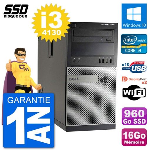 Dell Optiplex 7020 Desktop PC - Intel Core i3-4130, 16GB RAM, 960GB SSD, Windows 10, WiFi