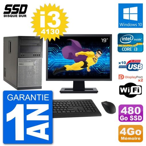 Dell Optiplex 7020 MT Desktop Computer, 19" Screen, Intel Core i3-4130, 4GB RAM, 480GB SSD, Windows 10
