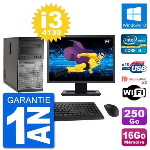 Dell Optiplex 7020 Desktop Computer - 19" Screen, Intel i3-4130, 16GB RAM, 250GB HDD, Windows 10, WiFi