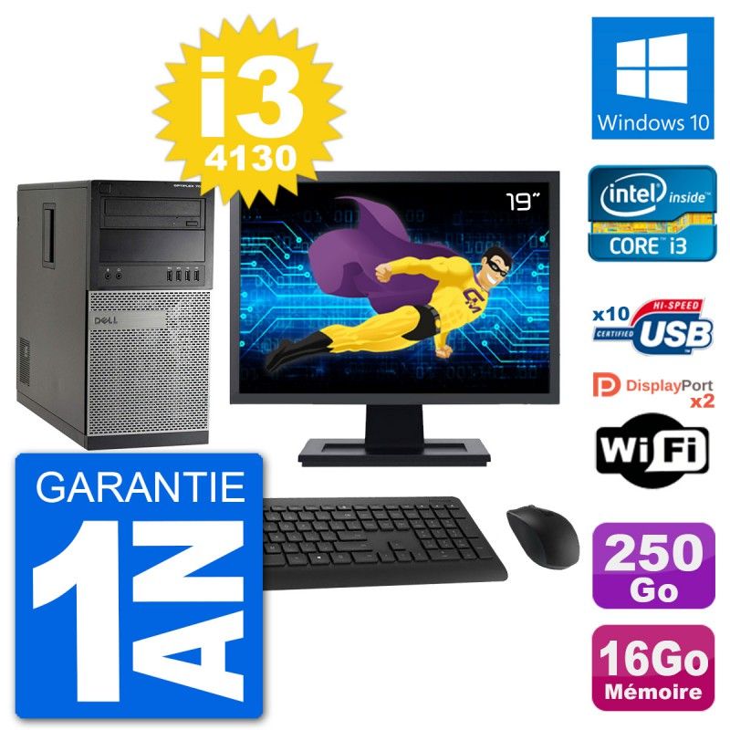Dell Optiplex 7020 Desktop Computer - 19" Screen, Intel i3-4130, 16GB RAM, 250GB HDD, Windows 10, WiFi