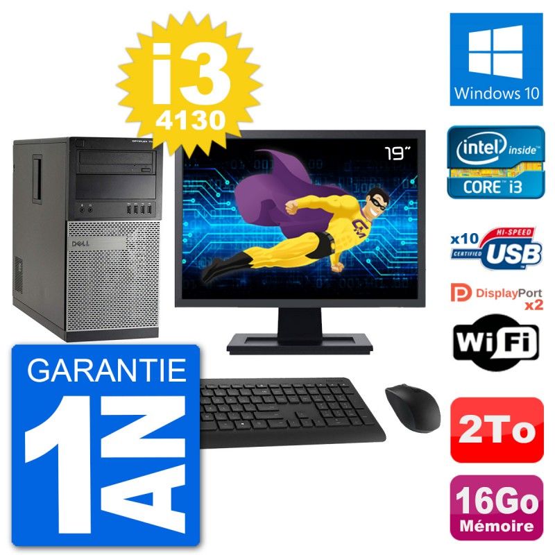 Dell Optiplex 7020 Desktop PC - 19" Screen, Intel i3-4130, 16GB RAM, 2TB HDD, Windows 10, WiFi