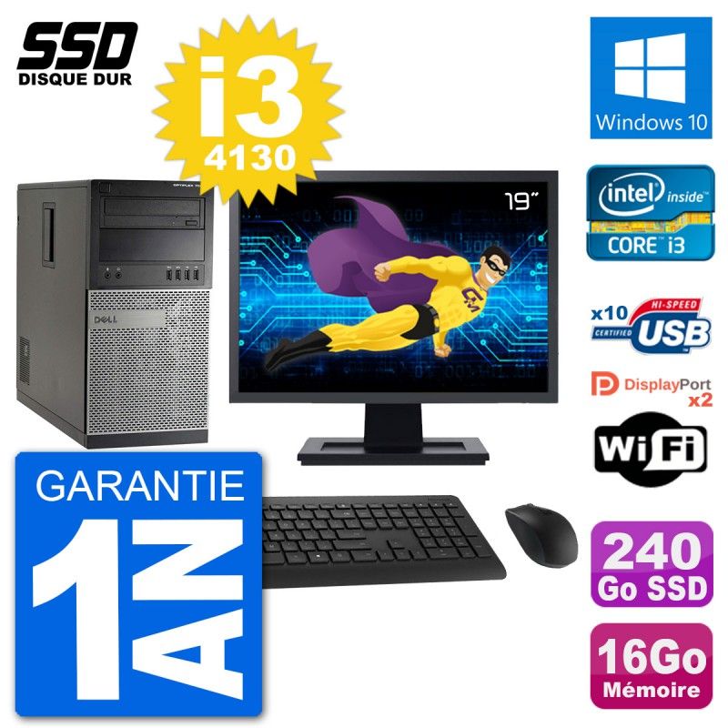 Dell Optiplex 7020 Desktop Computer, 19" Screen, Intel i3-4130, 16GB RAM, 240GB SSD, Windows 10, WiFi