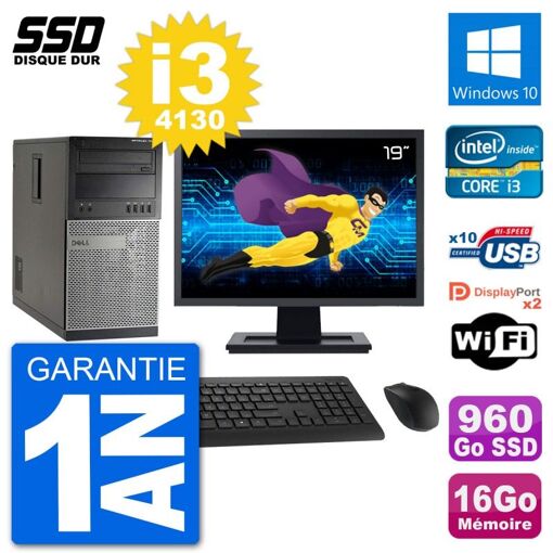 Dell Optiplex 7020 Desktop Computer - 19" Screen, Intel i3-4130, 16GB RAM, 960GB SSD, Windows 10