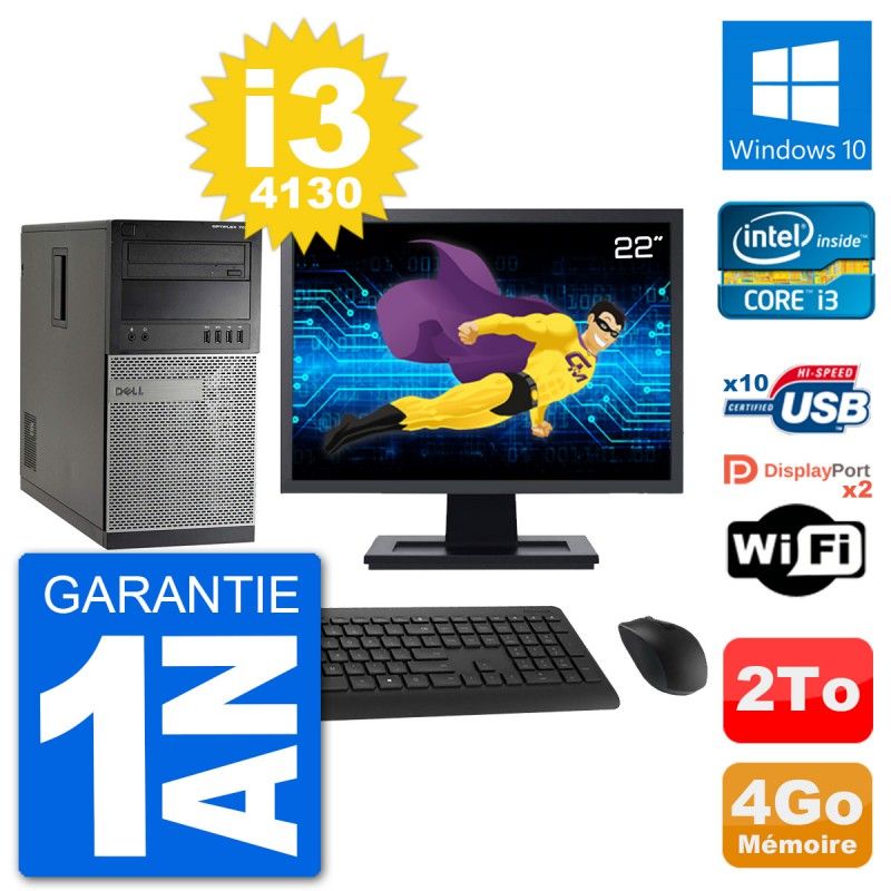 Dell Optiplex 7020 Desktop PC - 22" Screen, Intel i3-4130, 4GB RAM, 2TB HDD, Windows 10, WiFi