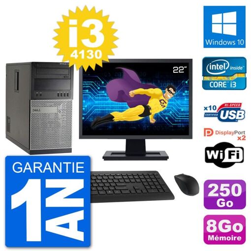Dell Optiplex 7020 Desktop PC - 22" Screen, Intel i3-4130, 8GB RAM, 250GB Hard Drive, Windows 10, WiFi