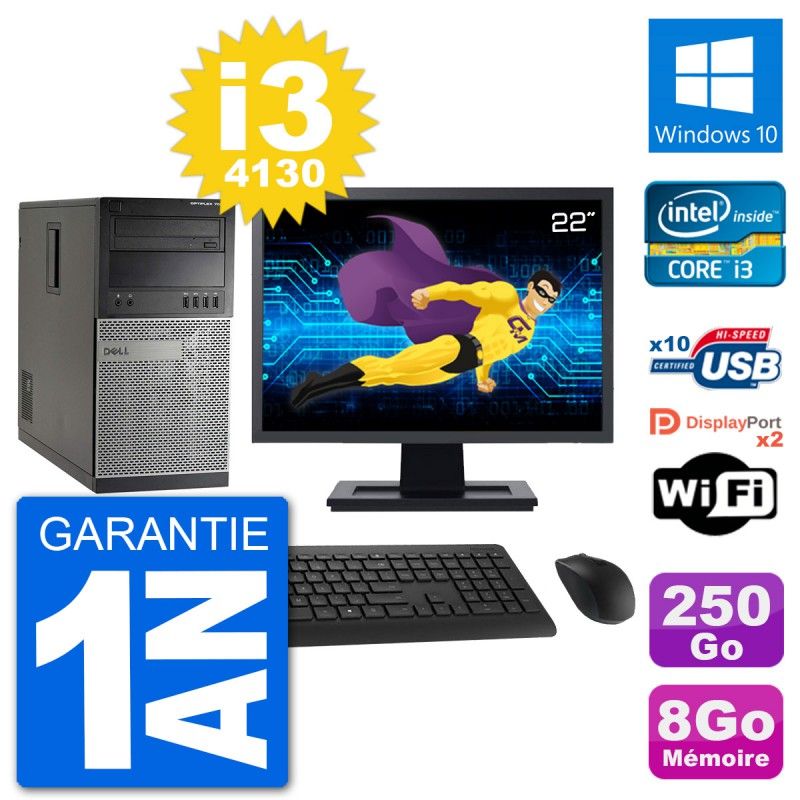 Dell Optiplex 7020 Desktop PC - 22" Screen, Intel i3-4130, 8GB RAM, 250GB Hard Drive, Windows 10, WiFi
