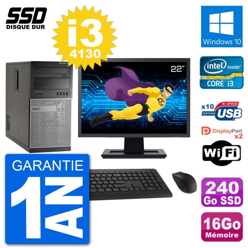 Dell Optiplex 7020 Desktop Computer, 22" Screen, Intel i3-4130, 16GB RAM, 240GB SSD, Windows 10, WiFi