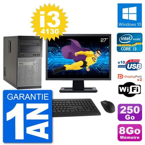 Dell Optiplex 7020 MT Desktop Computer, 27" Screen, Intel i3-4130, 8GB RAM, 250GB HDD, Windows 10, WiFi