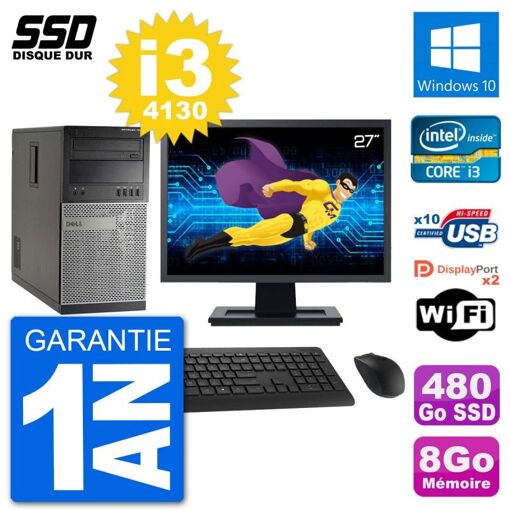 Dell Optiplex 7020 Desktop PC - 27" Screen, Intel Core i3-4130, 8GB RAM, 480GB SSD, Windows 10