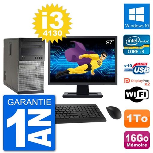 Dell Optiplex 7020 Desktop PC - 27" Screen, Intel i3-4130, 16GB RAM, 1TB HDD, Windows 10, WiFi