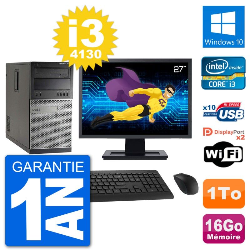Dell Optiplex 7020 Desktop PC - 27" Screen, Intel i3-4130, 16GB RAM, 1TB HDD, Windows 10, WiFi