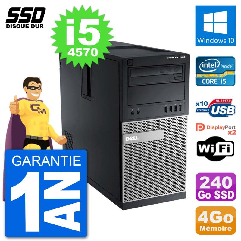 Dell Optiplex 7020 Desktop Computer - Intel Core i5-4570, 4GB RAM, 240GB SSD, Windows 10, WiFi