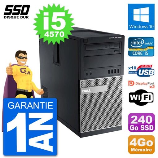 Dell Optiplex 7020 Desktop Computer - Intel Core i5-4570, 4GB RAM, 240GB SSD, Windows 10, WiFi