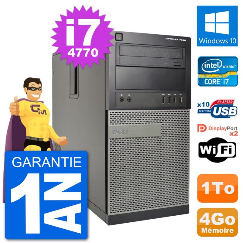 Dell Optiplex 7020 Desktop Computer - Intel Core i7-4770, 4GB RAM, 1TB HDD, Windows 10, WiFi