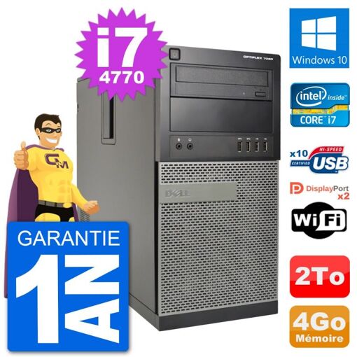 Dell Optiplex 7020 Desktop PC - Intel Core i7-4770, 4GB RAM, 2TB Hard Drive, Windows 10, WiFi