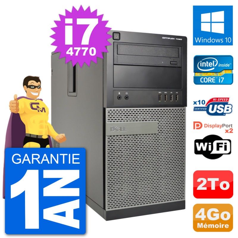 Dell Optiplex 7020 Desktop PC - Intel Core i7-4770, 4GB RAM, 2TB Hard Drive, Windows 10, WiFi
