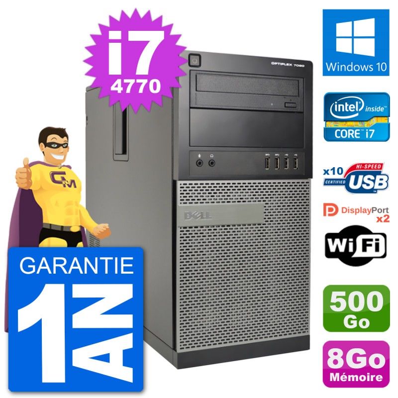 Dell Optiplex 7020 Desktop Computer - Intel Core i7-4770, 8GB RAM, 500GB HDD, Windows 10, WiFi