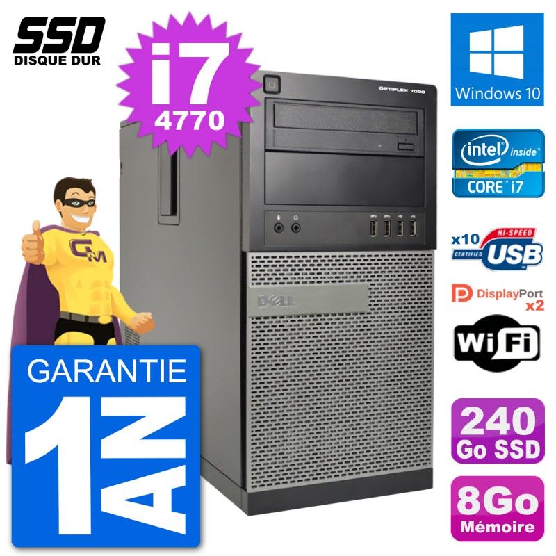 Dell Optiplex 7020 Desktop PC - Intel Core i7-4770, 8GB RAM, 240GB SSD, Windows 10, WiFi