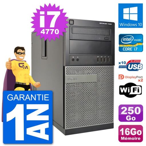 Dell Optiplex 7020 Desktop PC - Intel Core i7-4770, 16GB RAM, 250GB HDD, Windows 10, WiFi