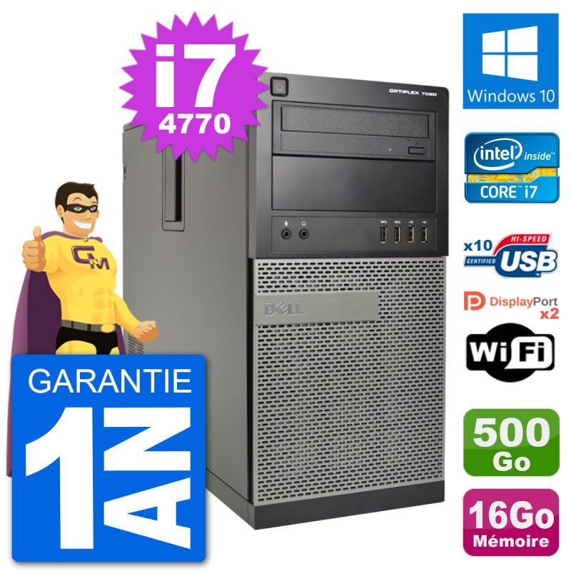 Dell Optiplex 7020 Desktop PC - Intel Core i7-4770, 16GB RAM, 500GB HDD, Windows 10, WiFi